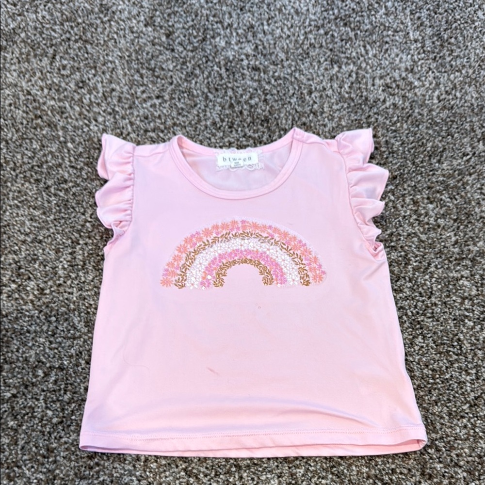 Pink Short Sleeve Tee with Ruffle Sleeves
